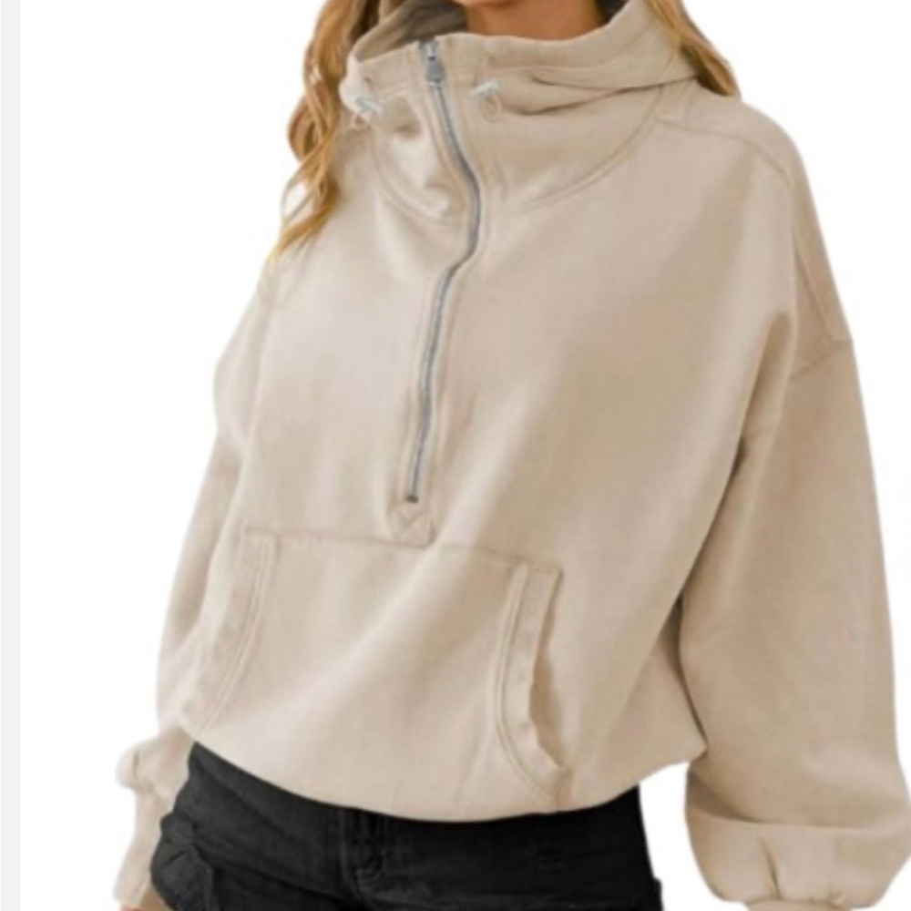 TBA HIGH NECK HALF ZIP
DRAWSTRING PULLOVER SWEATER -